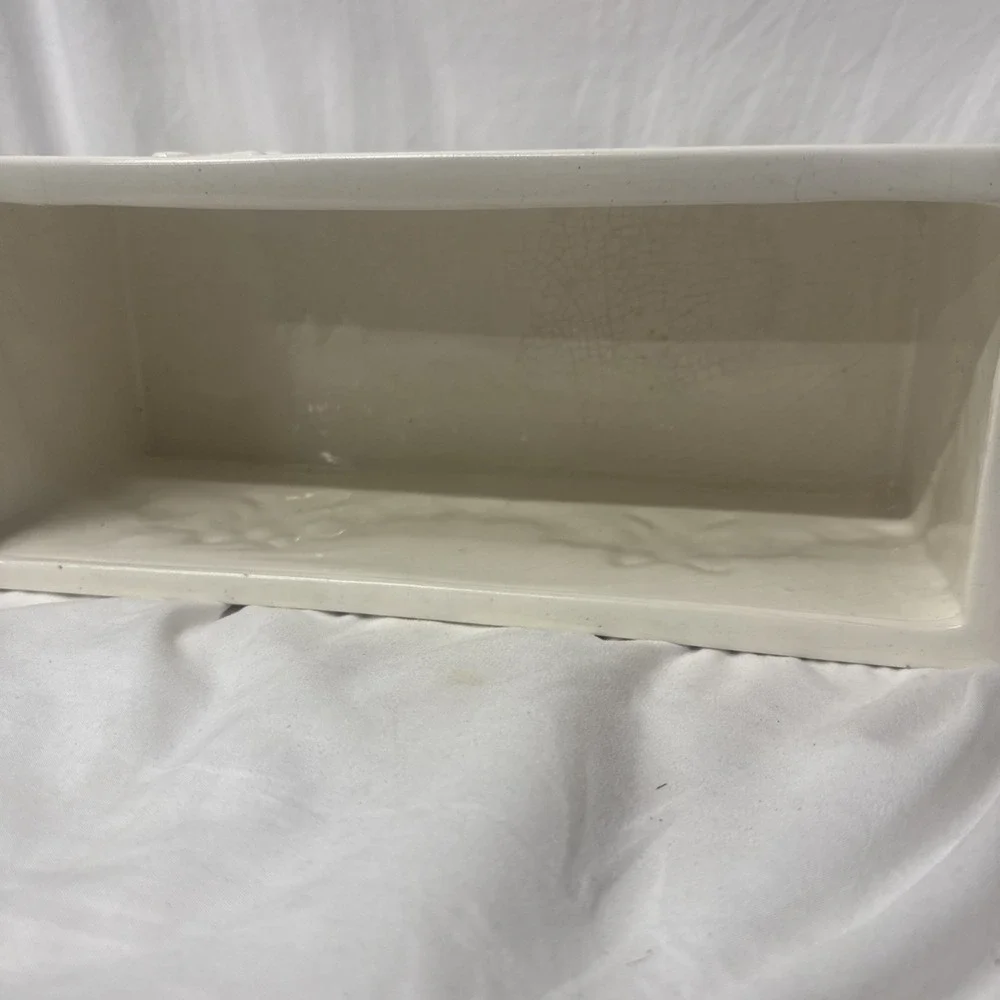 Vintage White Ceramic Rectangular Window Box Planter Garland Bows 13